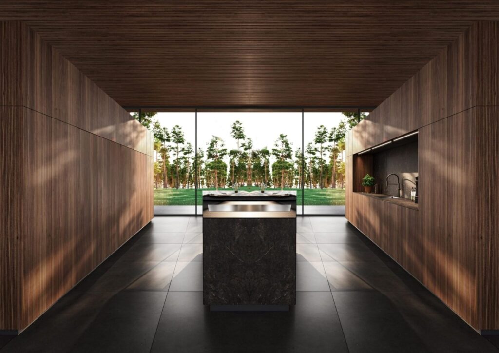 Dark wood kitchen cabinets modern