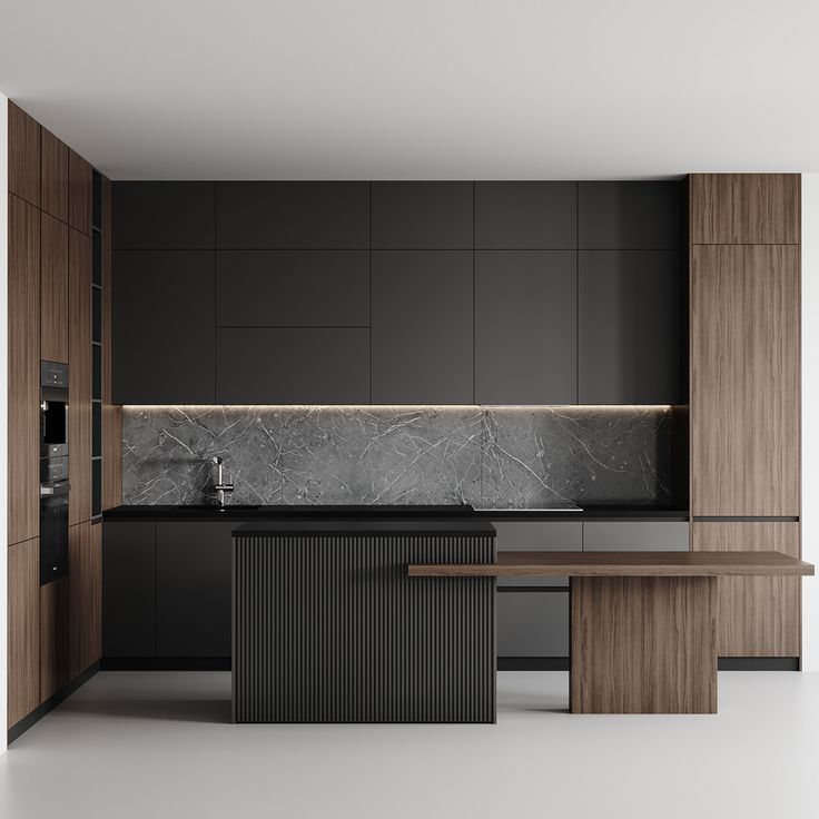 modern black and wood kitchen