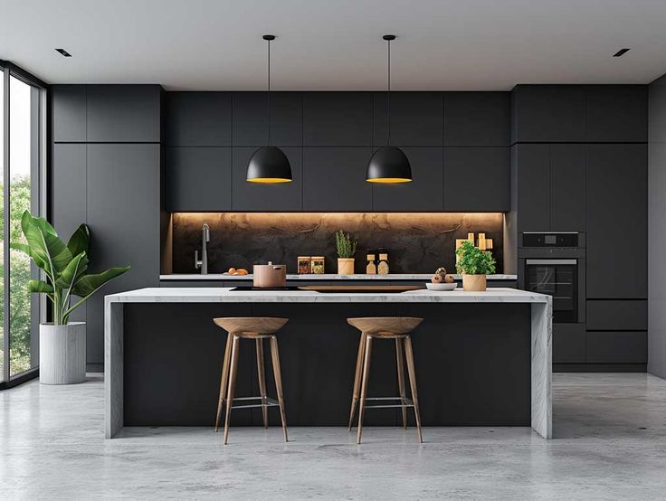 modern black and wood kitchen