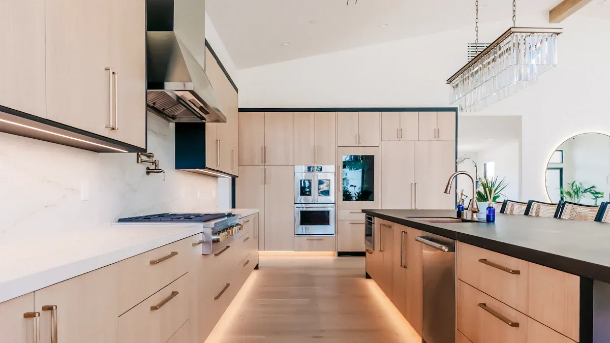 White and Wood Two Tone Kitchen Cabinets